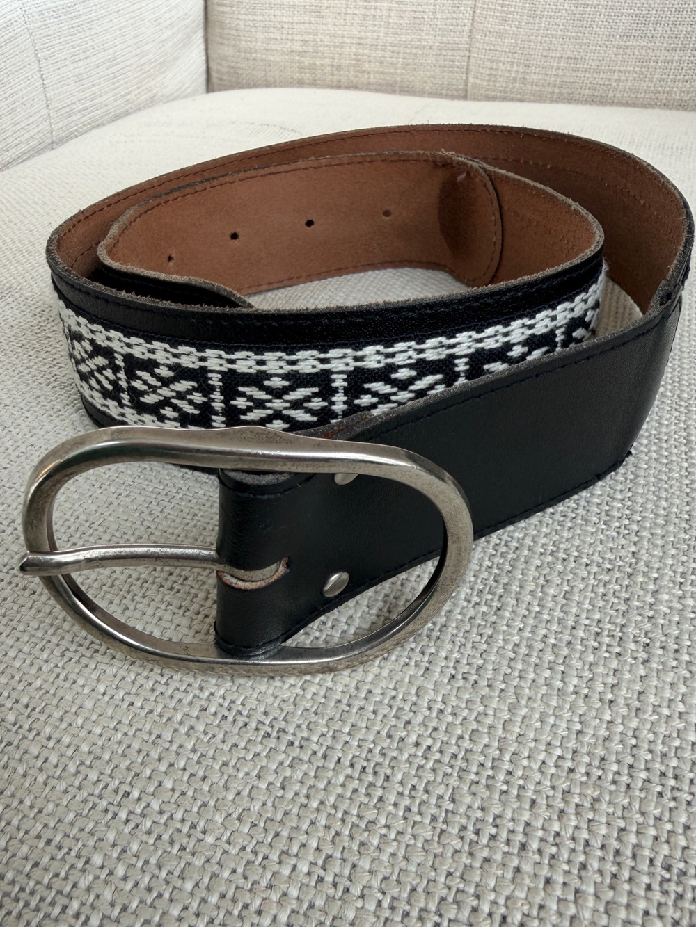 ORIGINAL AU COTON Genuine Leather Embroidered Detail Belt Western Boho Hippie